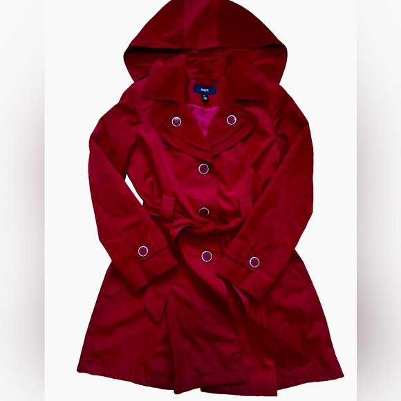 Avanti Belted Double Lapel Red Trench Coat M - Picture 8 of 11